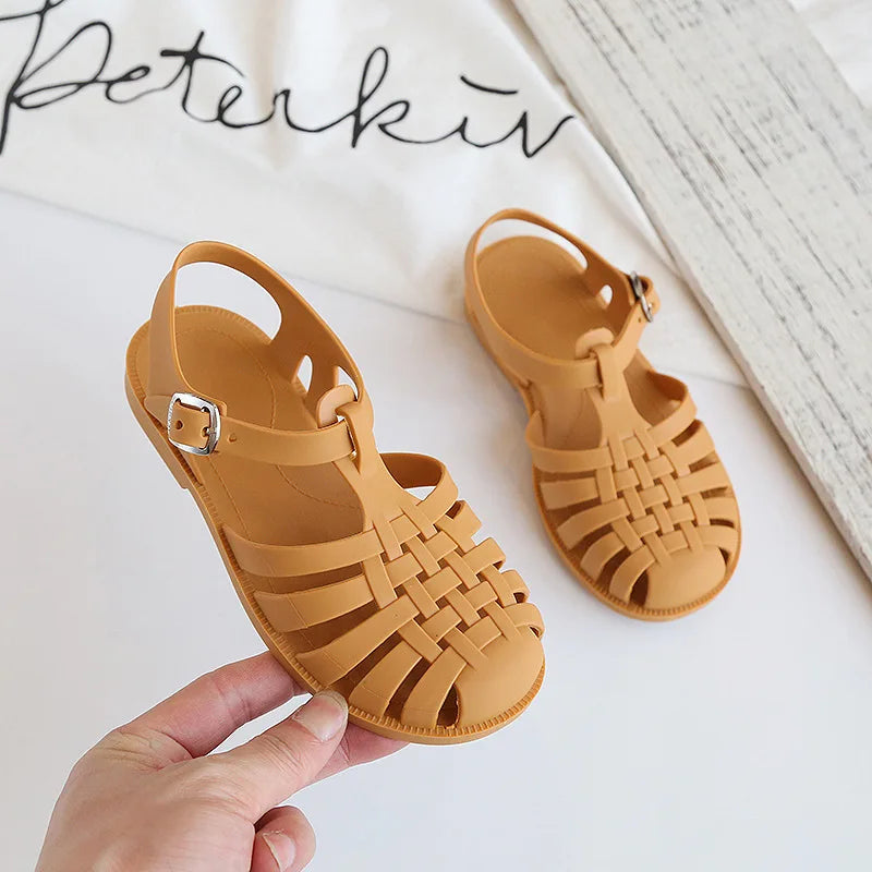 Sandales en plastique jaunes pour bébé, confortables et adaptées pour l'été, chaussures bébé confortables