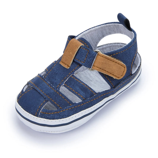 Sandales bébé été Sobabys en denim bleu avec fermeture velcro pour petits pieds