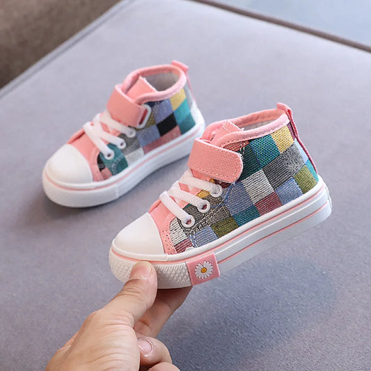 Bottes en sneakers juniors colorées avec motif à carreaux et fermeture Velcro pour enfants